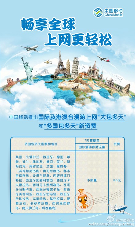 中國移動調整國際漫游資費1
