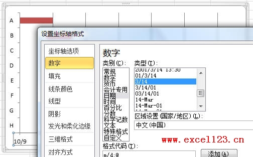 設置橫坐標軸日期的數字格式