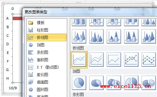 將新系列圖表類型改為折線圖