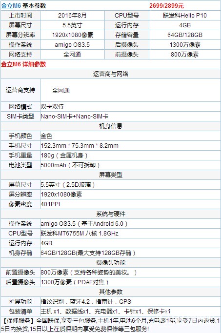 金立M6配置怎么樣？金立M6配置參數(shù)詳情