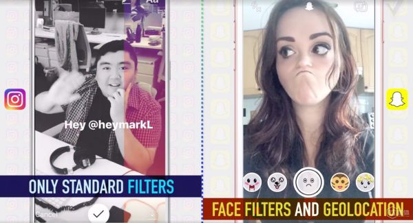 Instagram Stories僅支持標準濾鏡,而Snapchat Stories則支持實時臉部特效
