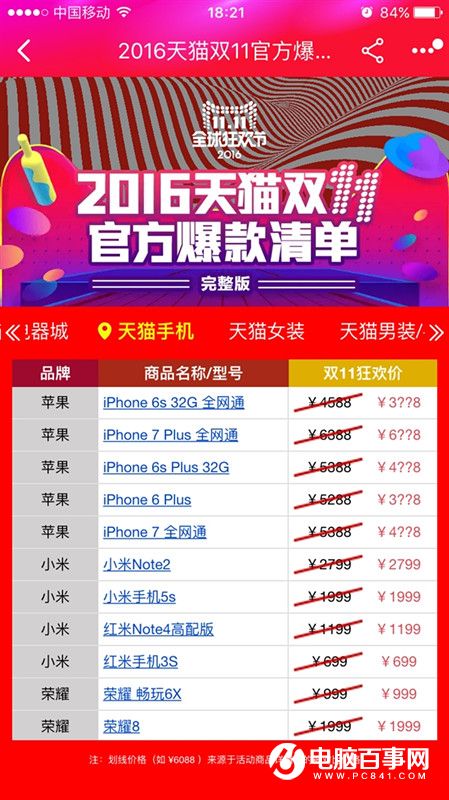 2016年天貓雙11官方爆款清單 含2000多款產品