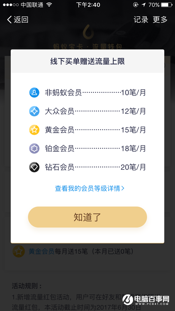 螞蟻寶卡線下送流量新變：鉆石會員每月400M