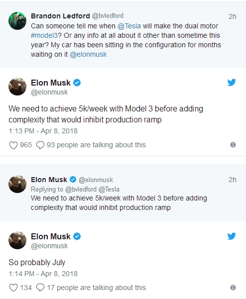 特斯拉Model 3雙電機(jī)版本將于7月投產(chǎn)：續(xù)航更久