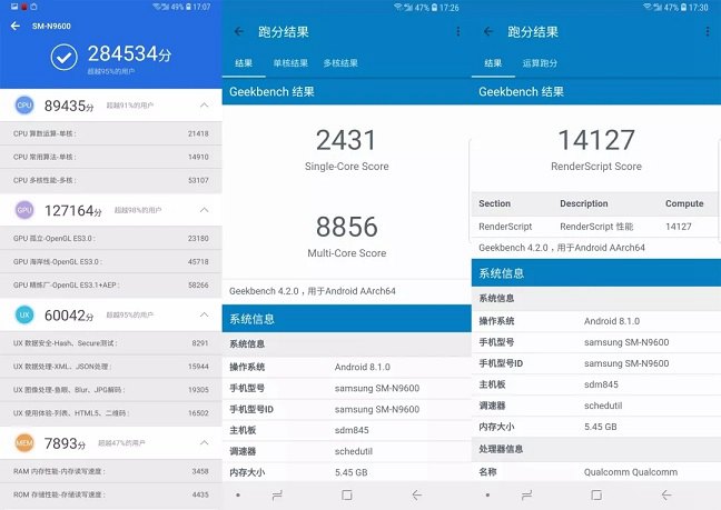 三星Note9安兔兔跑分多少？液冷散熱驍龍845性能測試