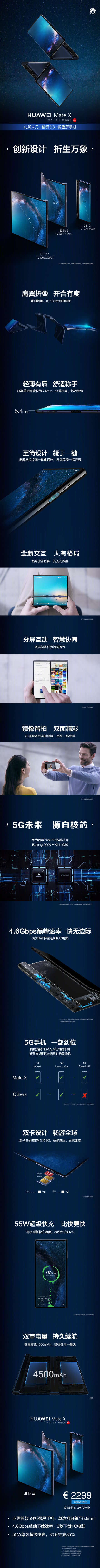 華為發布首款5G折疊屏手機：HUAWEI Mate X
